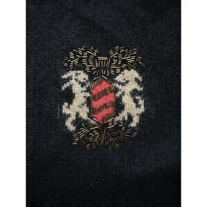 J Crew Wool Angora Cashmere Cardigan Black Lion Emblem Sz Xs Sweater Equestrian